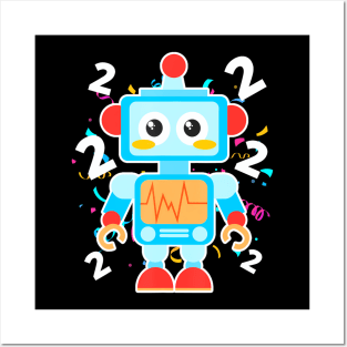 Kids 2nd Birthday Bot Robot  For 5 Year Old Boys Girl Posters and Art